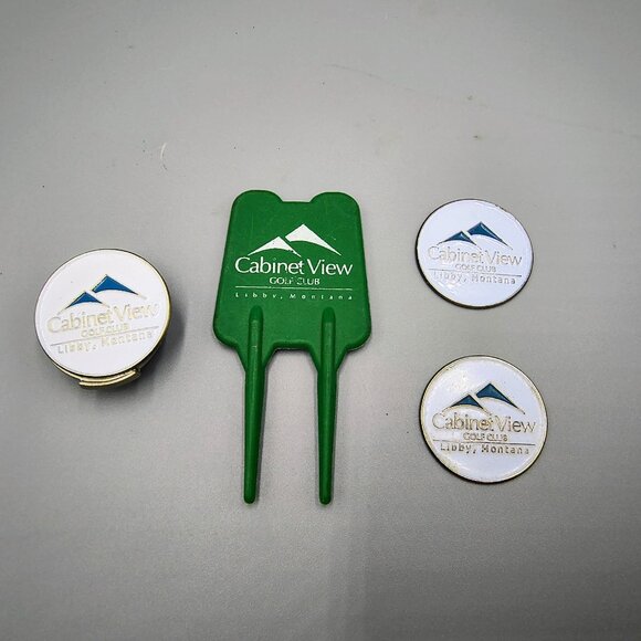 Vintage Green Plastic Montana Golf Course Divot Tool & 3 Ball Markers Set - Picture 1 of 8